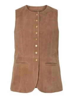 YASSUDA LEER GILET -YAS Kleding Winkel 26038773 SepiaTint 001