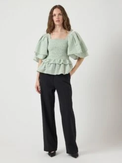 YASSEFERA 2/4 GESMOKTE TOP -YAS Kleding Winkel 26039609 QuietGreen 1241128 005